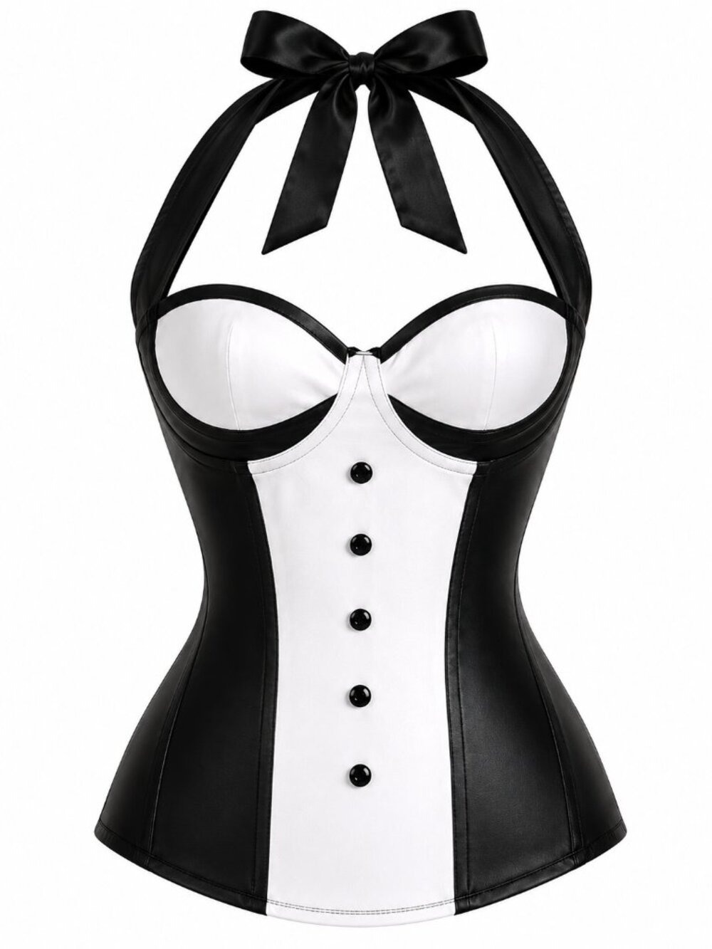 Daisy Corset Halter Top Black & White Tuxedo Butler Maid